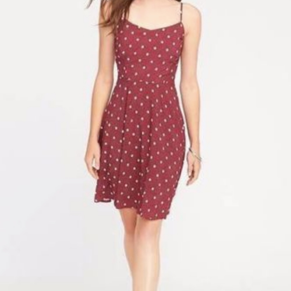 Fit & Flare Cami Dress in Burgundy Combo
